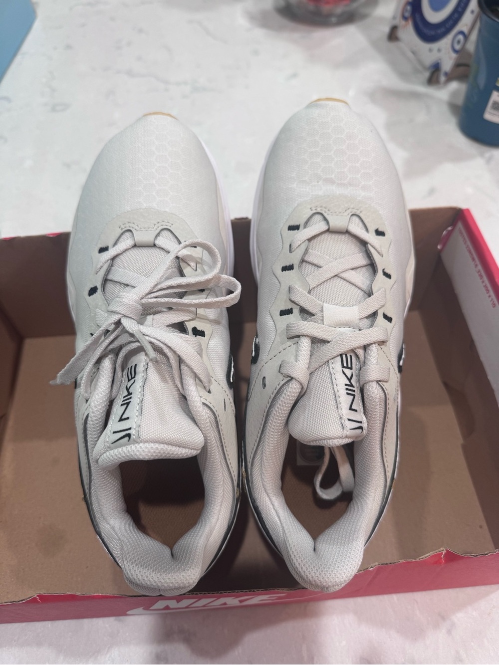 Nike Women's Cream Sneakers with Leopard Swoosh and Black Trim - Picture 3 of 4
